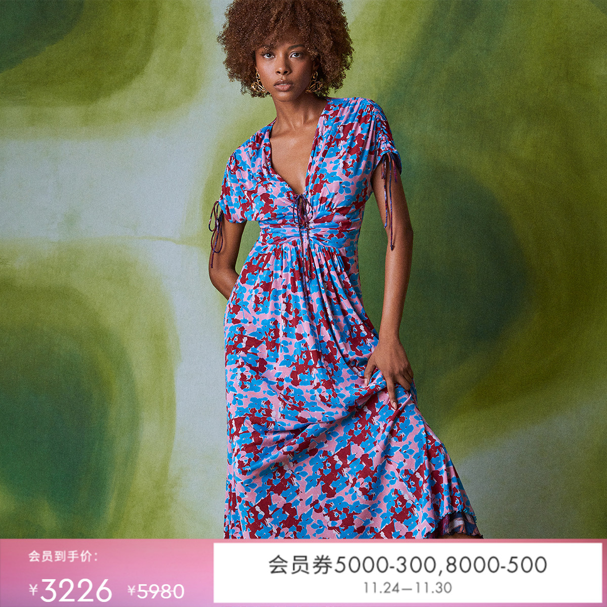 DVF双面印花V领连衣裙