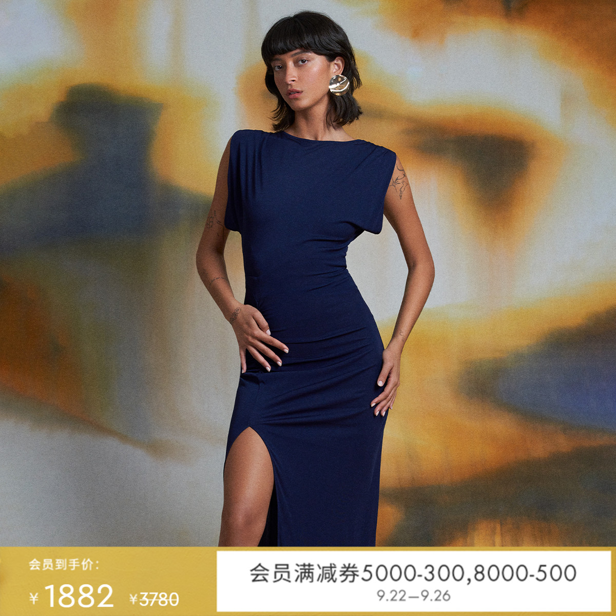 DVF午夜蓝哑光针织圆领连衣裙