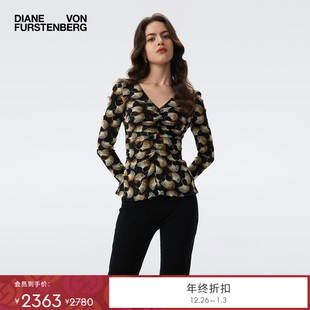 弹力网纱银杏叶叠影雪花豹纹上衣BL3T003 DVF2025秋冬新款 双面穿