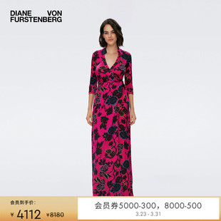 DVF印花桑蚕丝裹身连衣裙长裙DW4R014 100%真丝 玫瑰印花