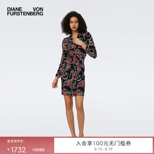 DVF黑红蝴蝶衬衫领连衣裙