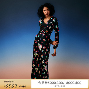 DVF茶歇裙植物印花长袖 长裙礼服裙连衣裙DL4R015