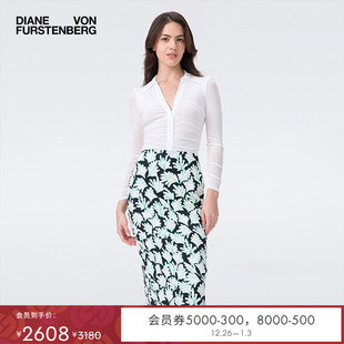 网纱通勤连体长袖 长袖 DVF气质白色修身 上衣BL2S009 博主同款