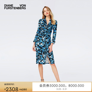 连衣裙DL4R051 修身 DVF衬衫 裙艺术印花海文针织长袖