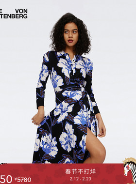 DVF POLO领长袖中长款裹身连衣裙DW3R010