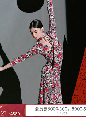 [博主同款]DVF植物印花天丝羊毛长袖中长款连衣裙DL4R038