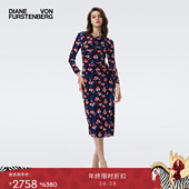 连衣裙DL3T006 彩色浮动花朵图案长袖 弹力网纱 DVF2025秋冬新款