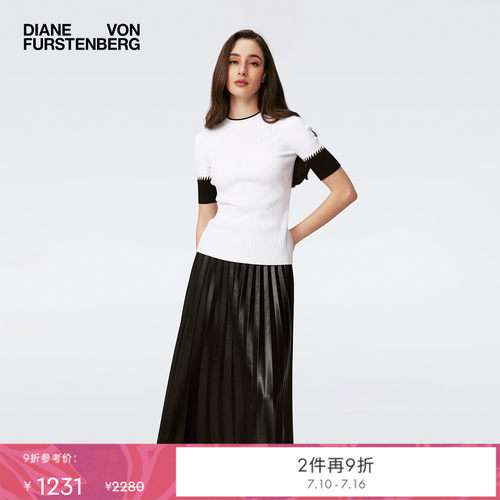 DVF黑白拼色罗纹针织上衣
