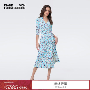 度假冰河蓝藤蔓花卉桑蚕丝裹身裙DW2T009 DVF2025秋季 100%真丝