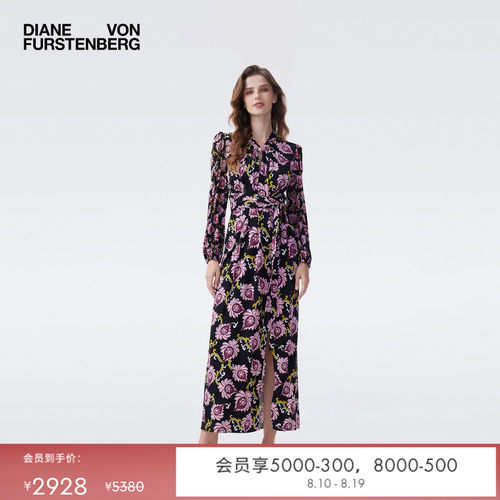 [哑光针织]DVF2026春夏新款轻薄黑紫花朵度假风碎花连衣裙DL4T006