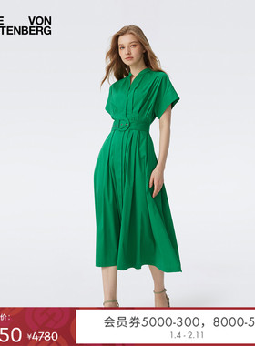 [博主同款]DVF2025新款度假V领短袖绿色连衣裙DS1T017