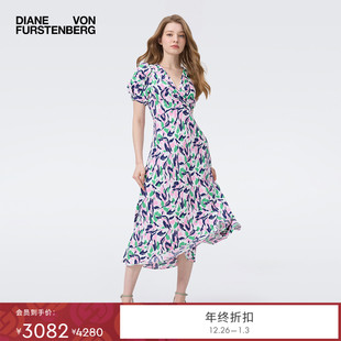 V领短袖 新款 DVF2025秋季 植物印花度假茶歇裙DS2T035 博主同款