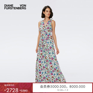 DVF度假V领复古绉纱印花连衣裙DS1S007