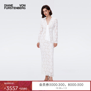 DVF度假白色蕾丝喇叭袖 礼服连衣裙DL2S028