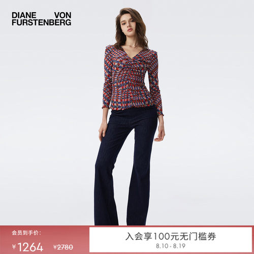 DVF多彩棋盘格/红黑豹纹图案上衣
