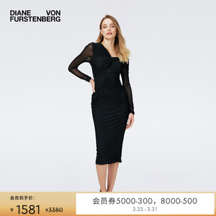 DVF度假斜肩修身 小黑裙 轻礼服连衣裙DL4R019 玫瑰相似款