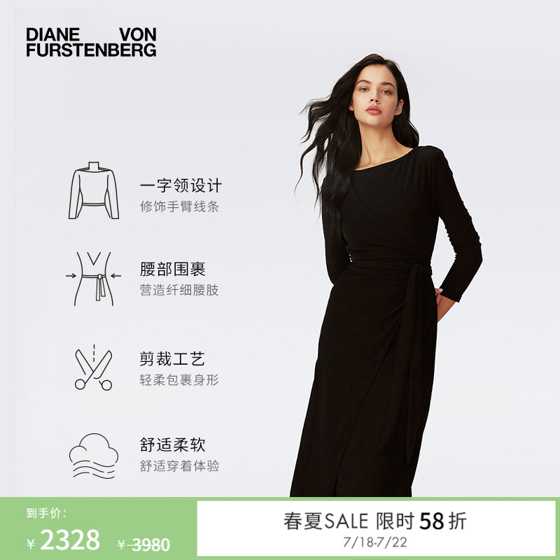 DVF金属黑仿围裹式连衣裙
