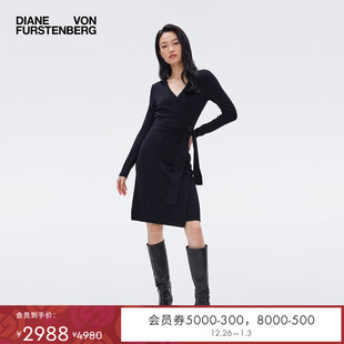 毛衣裙长袖 DVF女装 羊毛羊绒混纺针织裹身连衣裙 小黑裙