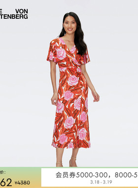 [海岛度假]DVF V领印花度假裹身连衣裙DW1S009