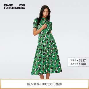 连衣裙DS4S020 DVF茶歇裙春日百合花图案简约POLO领高腰设计短袖
