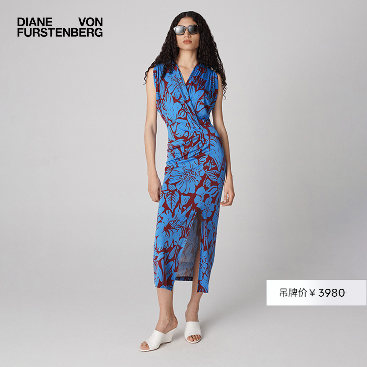 DVF植物印花V领连衣裙