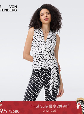 DVF2025秋冬新款度假米白波点几何图案长袖上衣BS2T002