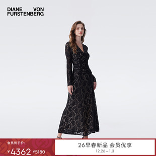 黑色花卉蕾丝礼服感连衣裙GL4T003 DVF2026早春新款 重工花卉蕾丝