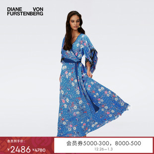 V领植物印花长款 DVF 度假 裹身连衣裙DW4R009 博主同款