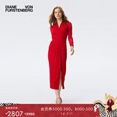 小红裙 DVF纯色裹身宴会礼服年会连衣裙SERINA