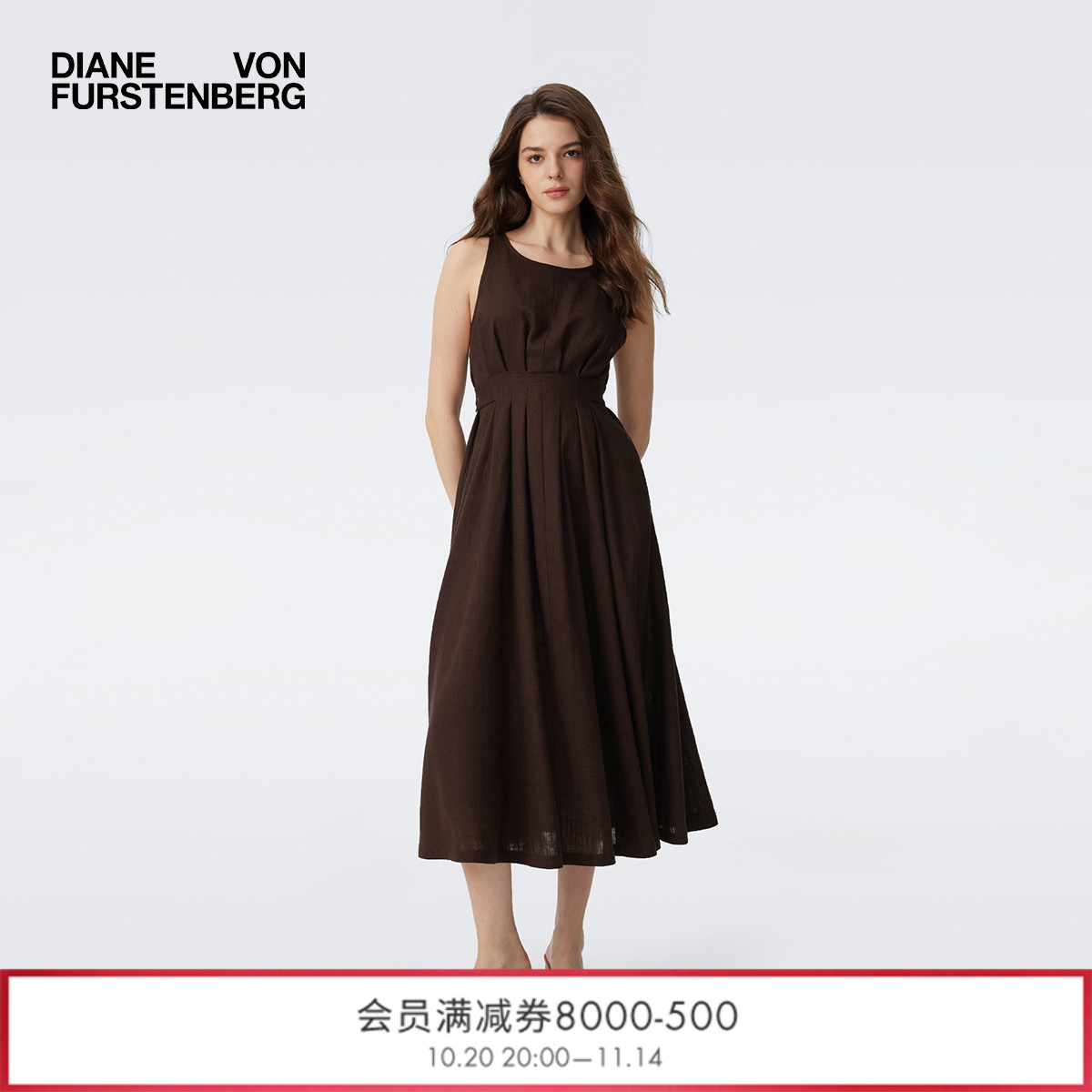 DVF圆领茶歇裙可可棕连衣裙