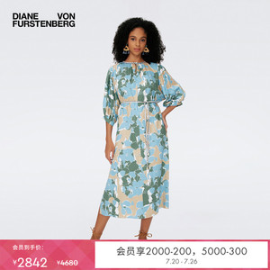 DVF度假圆领中长款花卉印花轻薄连衣裙DL1S025