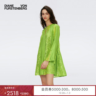 DVF度假V领短款 春意绿蕾丝连衣裙DL1S024