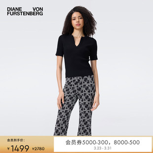 DVFV领纯色曜石黑短袖 针织上衣WS2T004