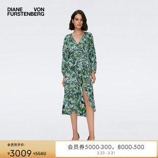 度假连衣裙DW1S017 DVF双面印花裹身裙长袖 双面穿