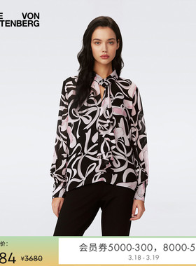 DVF淡粉色梦舞芭蕾图案飘带领长袖衬衫BL4S009