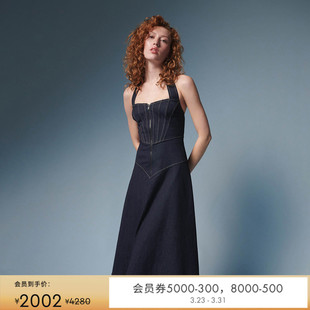 牛仔蓝中长款 DVF女装 丹宁牛仔 度假连衣裙DS2S022 博主同款