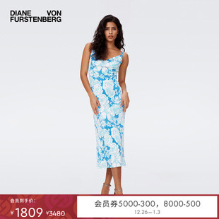 DVF蓝白夏花中长裙度假连衣裙DS2S017 博主同款