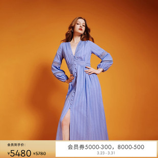 DVF长春花紫蕾丝拼接茶歇裙长袖 连衣裙DL1T003