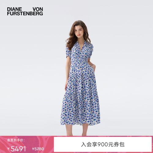 DVF2026早秋新款淡紫色海岛铃兰花茶歇裙连衣裙DS2U032