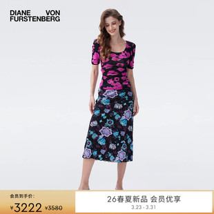 度假双面印花弹力网纱半裙KM4T002 DVF2026早春新款 双面穿