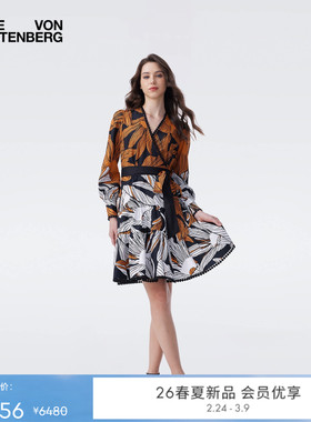 [海岛度假]DVF2026早春新款虎纹百合长袖短款裹身裙DW4T004