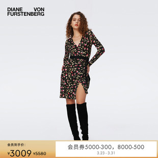 美利奴羊毛印花V领针织裹身裙DR3S002 DVF 美利奴羊毛