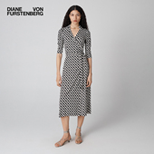 DVF黑白锁链桑蚕丝裹身连衣裙MR40E00 100%真丝 品牌经典