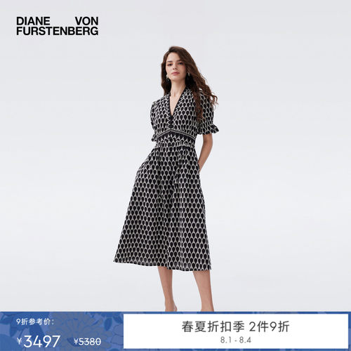 [博主同款]DVF2026春夏新款茶歇裙V领黑白水滴短袖连衣裙DS1U031