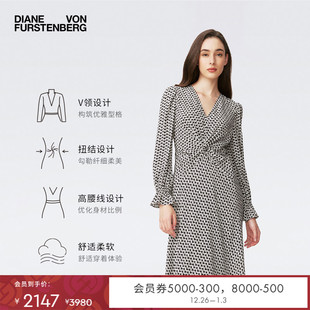 DVF2025新款 口扭结爱心图案茶歇裙连衣裙DL4S009 荷叶袖