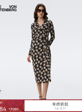 [100%真丝]DVF2025秋冬新款银杏叶叠影裹身裙DW3T009