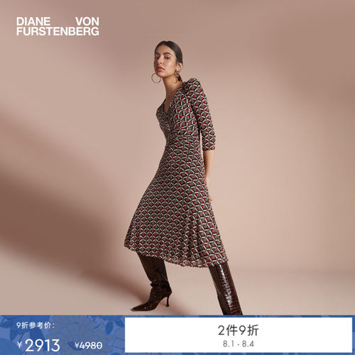 DVF黑红蝴蝶/几何双面连衣裙