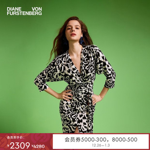 V领印花斑马纹图案连衣裙DS1T015 DVF2025新款 博主同款