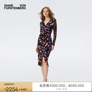 DVF幸福花园图案V领面料拼接长袖 连衣裙DL1T010