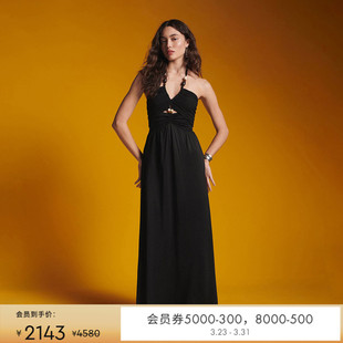 度假长裙曜石黑雪纺轻礼服连衣裙DS2S033 DVF女装 博主同款